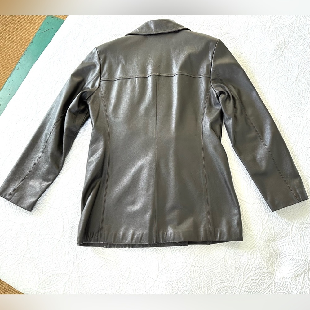 Jacqueline Ferrar Leather Coat Jacket Blazer Dark Brown Sz Med - Picture 10 of 10